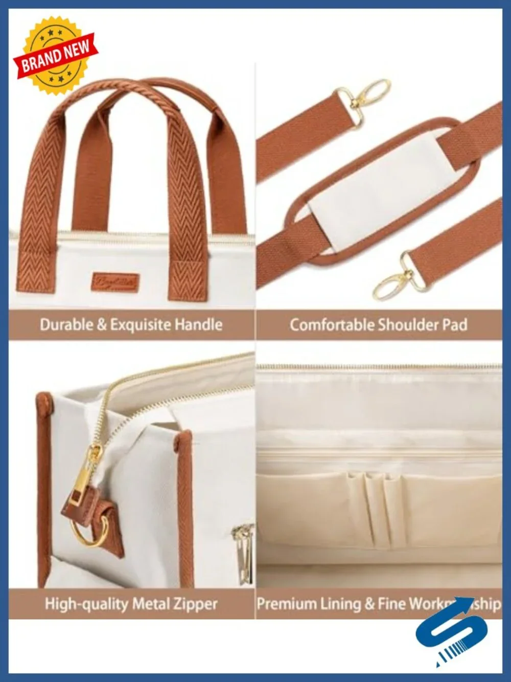 Canvas Tote Bag with 15 Pockets Laptop Crossbody Work Teacher Nurse Travel Bag